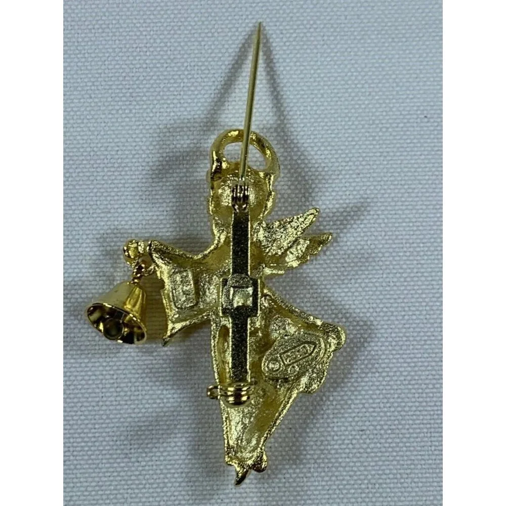 Vintage Avon Gold-Tone Angel Lapel Pin With Bell Design By Robyn Rush USA Made - Picture 4 of 8